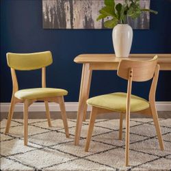 George Oliver Hoopes Upholstered Dining Chairs – Set of 2 – Green Tea/Natural Oak – New in Box