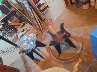 2x Wooden Base Glass Top End Tables