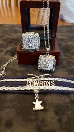 Dallas Cowboys 1977 Silver Set Ring sz 8 Necklace Bracelet Display Box Roger Staubach
