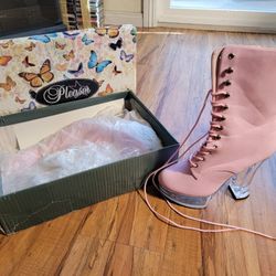 Women's Pink Leather Boots.  Size 8
