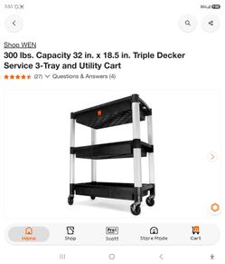 (New)WEN Three-Tray 300-Pound Capacity Triple Decker Service and Utility Cart, 73163