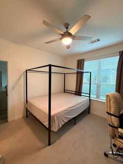 Queen Size Metal Canopy Bed Frame, Heavy-Duty Support, Black