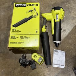 RYOBI ONE+ 18V 100 MPH 350 CFM Cordless Battery Variable Speed Jet Fan Leaf Blower with 4.0 Ah Battery and Charger
