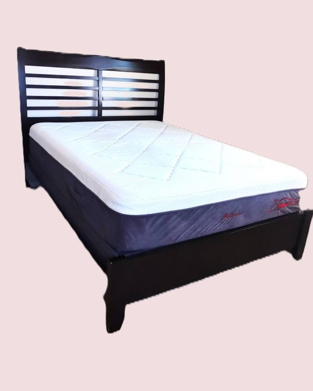 Queen Memory Foam Mattress + Solid Wood Bed Frame