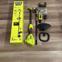 RYOBI 40V 15 in. Expand-It Cordless Battery Attachment Capable String Trimmer with 4.0 Ah Battery an