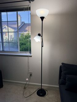 Black Torchiere Floor Lamp with Adjustable Reading Light – 2-in-1