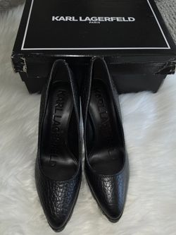 Karl Lagerfeld Paris Madelyn Slip on Pointed Toe Lug Sole Pumps, 6M