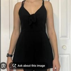 Lush Black Keyhole Sheer Romper Ruffeled Hem 