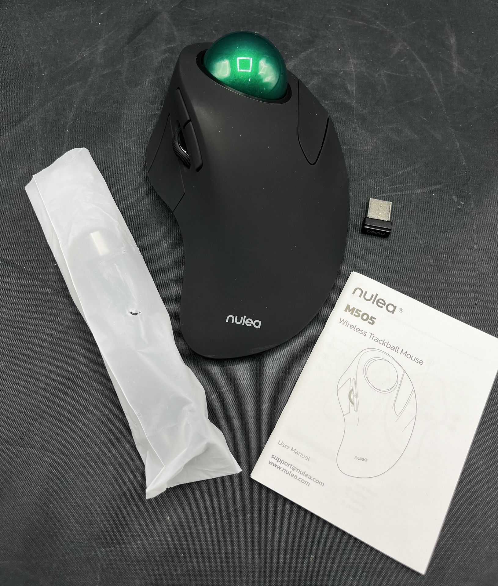 Black Nulea M505 Wireless Green Trackball Mouse Ergonomic Rechargeable Works