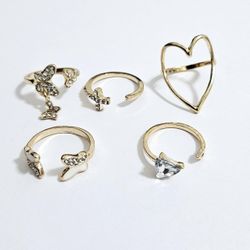 Set lot of 5 gold with heart moon women's ladies ring rings Gift