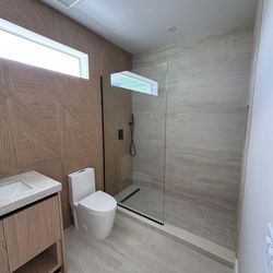 Custom Shower Glass Door Installation and mirror