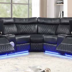 Ultimate Relaxation: Power Recliner Sectional with 💡 LED Lights, 🎧 Bluetooth Speakers & 2 Power Recliners - Labor Day Sale 🛍️