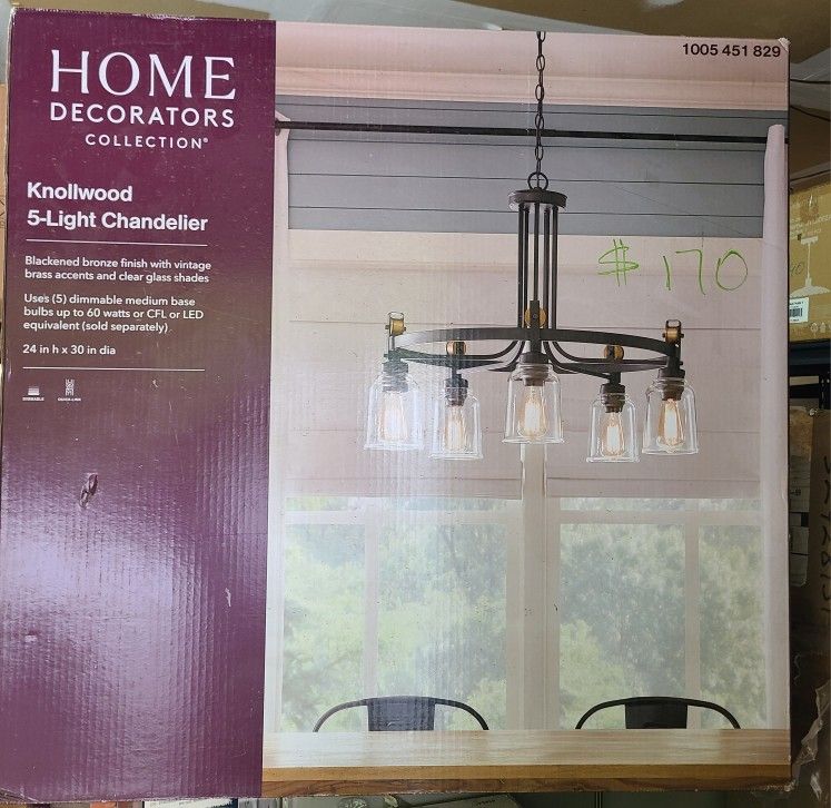 Knollwood 30in 5-lights Black Bronze With Brass Accents Round Chandelier