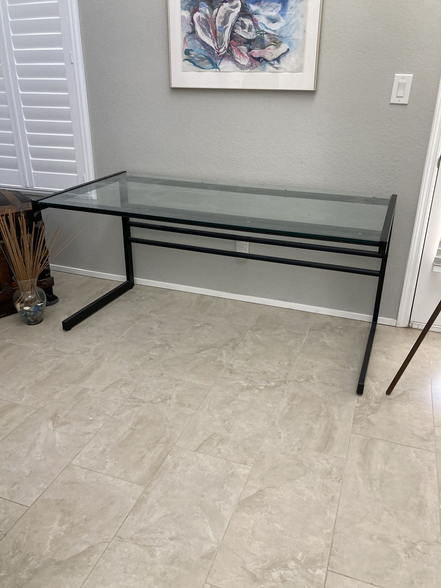 Glass And Metal Large Desk 60” W X 30” D
