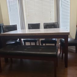 Dining Table, 4 Chairs, & Bench