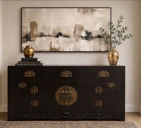 Dark Wood Asian-Style Sideboard Cabinet