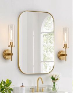 Clear Glass Cylinder Gold Wall Sconces (Set of 2)
