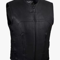 True Element Mens SWAT Team Style Leather Motorcycle Vest 
