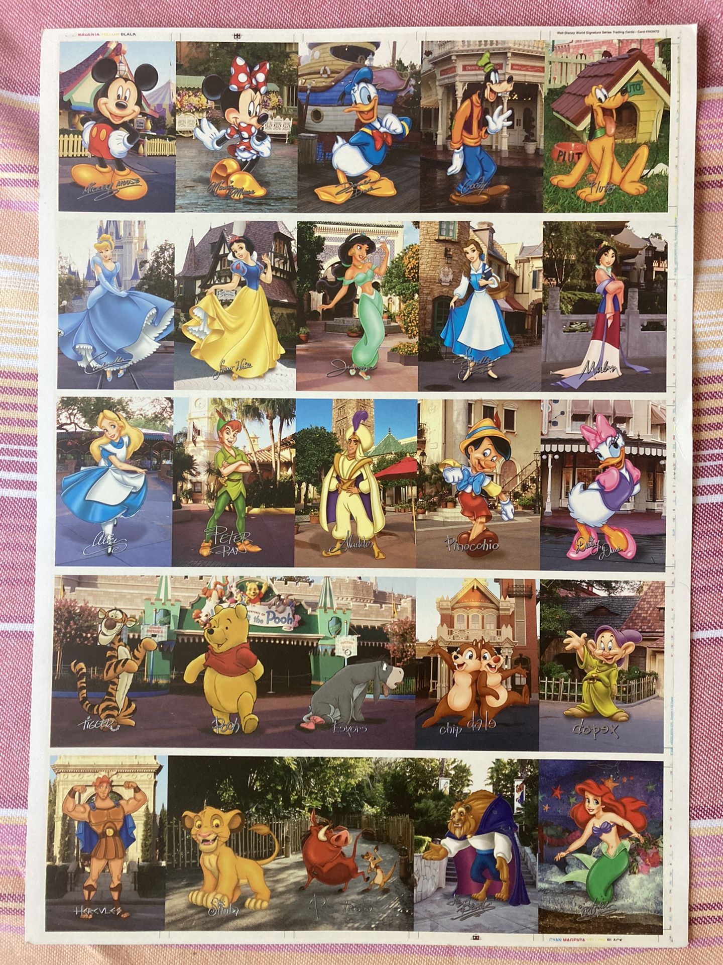 Walt Disney signature series trading cards full sheet