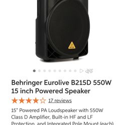 Behringer 550W-W/15”Speaker-1 Pair W/Stands