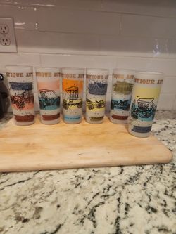 Vintage Antique Auto Frosted Glass Tumbler Set of 6