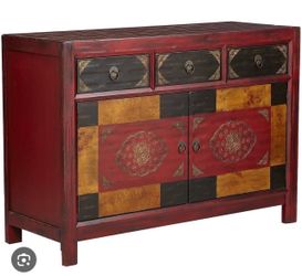 Vintage Pier 1 Imports Hand-Painted Asian Cabinet – Solid Wood – Excellent Condition