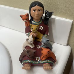 Cat 🐱 lady ceramic clay Antique rare beautiful