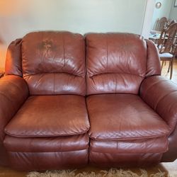Maroon Leather Loveseat 