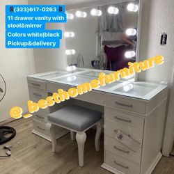 11 Drawer Vanity With Stool And Mirror 