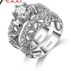 Silver Double Ring 925 Sterling Vintage Style With Crystals 