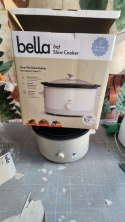bella 6 Qt Manual Slow Cooker with 3 Temperature Settings, Ceramic Nonstick Coating, Dishwasher Safe Stoneware Pot & Tempered Glass Lid, Oatmilk