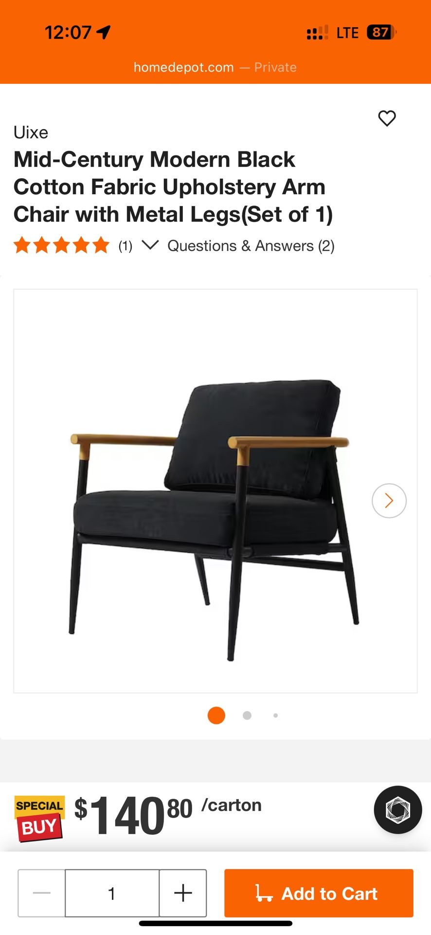 Mid-Century Modern Black Chair