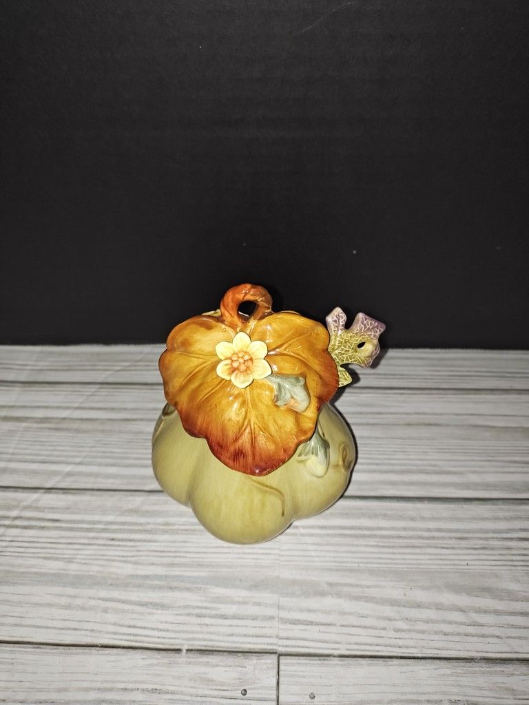 Fitz & Floyd County Gourmet Fall Harvest Squash Sugar Jam Jelly Jar Lid & Spoon