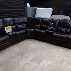 Madrid Brown Leather Reclining Sectional Sofa---$1499---Unreal Pricing!!!---No Credit Needed Financing Available 
