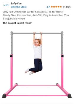 Gymnastics Bar for Kids Ages 3-15 for Home - Steady Steel Construction, Anti-Slip, Easy to Assemble, 3' to 5' Adjustable Height