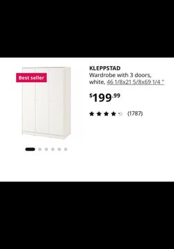 Wardrobe with 3 doors, white, 46 1/8x21 5/8x69 1/4"