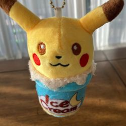 Authentic Pokémon Center Pikachu Ice Cream Plush Keychain - Rare