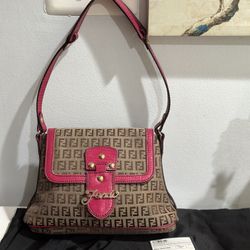 Fendi Shoulder Bag Zucchino Women'S Brown Canvas Pinky Ring leather 