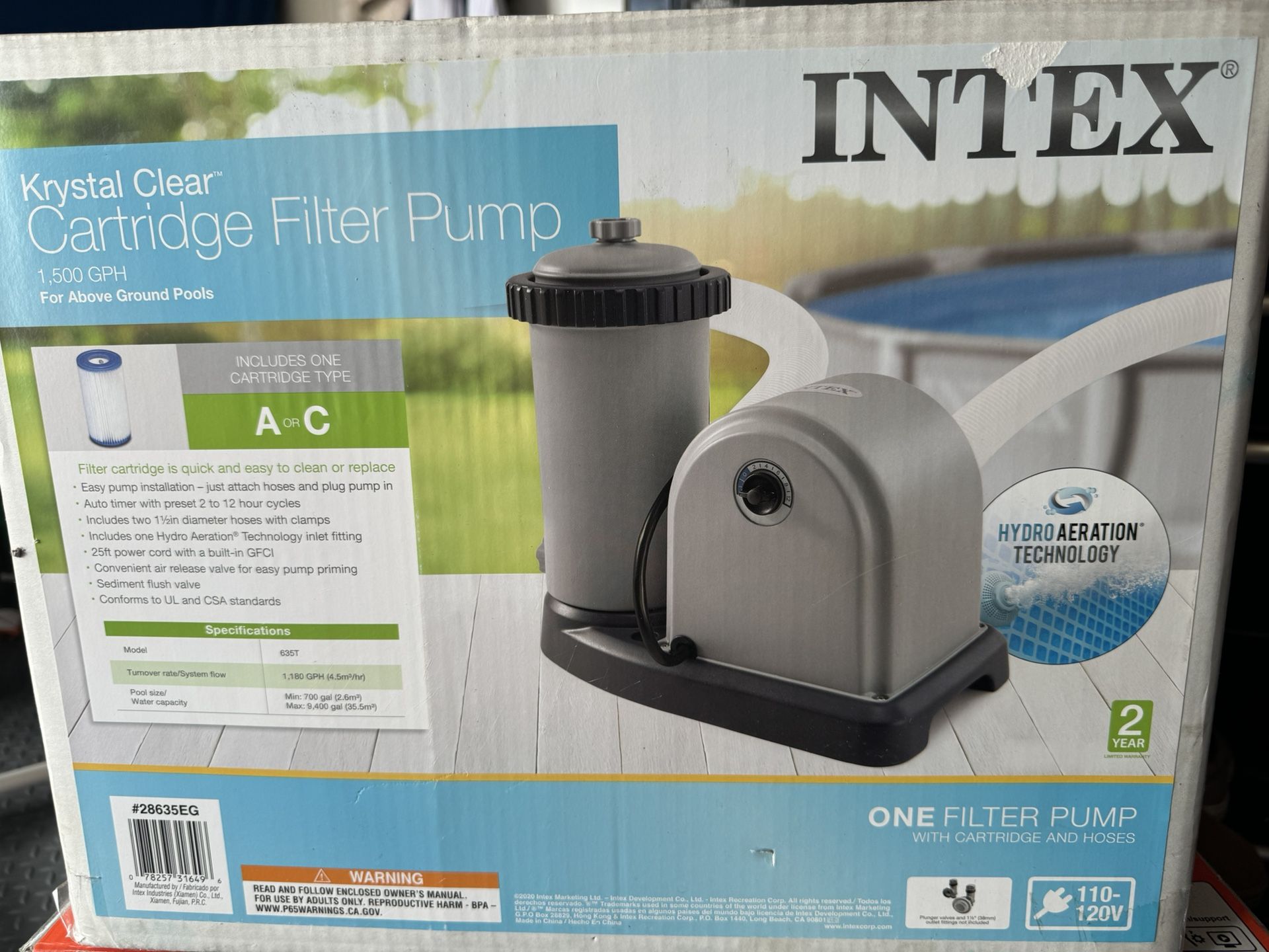 Intex Pool Pump 1500 GPH Cartridge Filter