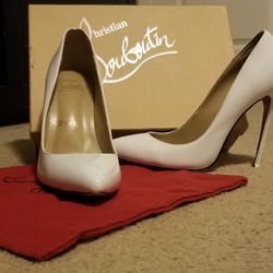 Christian Louboutin Patent Leather White Pumps