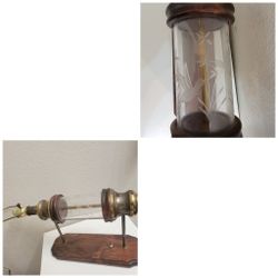Vintage Leviton Etched Cylinder Bottle Lamp Wooden Sconce 