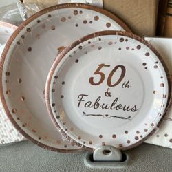 50th Birthday Party  Rose gold Party Plates,
