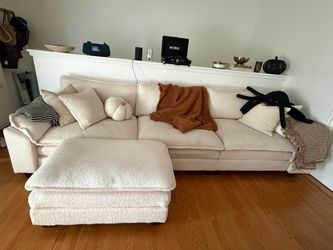 Cream Boucle Sofa with Ottoman