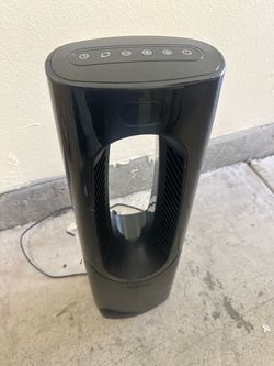 Black Bladeless Tower Fan Heater with Touch Controls