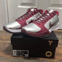 Kobe 5 metallic silver and team red size 10