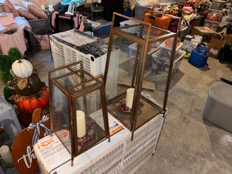 Brass and Glass Candle Lanterns Set of 2