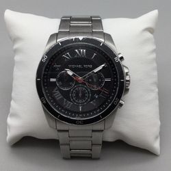 Michael Kors Alek Chronograph Watch Mens 46mm Stainless Steel New Battery 8.5"