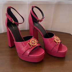 Versace Medusa Platform Heel Sandals Pink Size 8 
