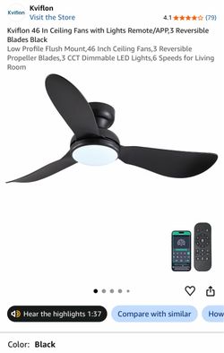 46-Inch Black Ceiling Fan with Light