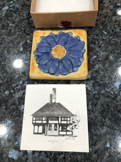 Sara Frank Iguana Works INC. Pewabic Artist Pottery Michigan. Brand new in original box. Size 3 3/4 inches by 3 3/4 inches. Smoke free home
